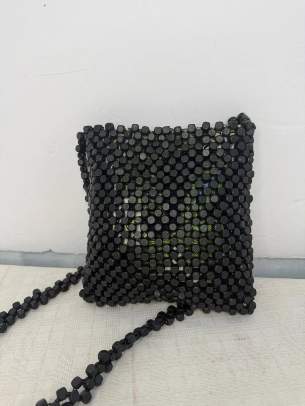 Black Beaded Crossbody Bag - Chic Evening Accessory